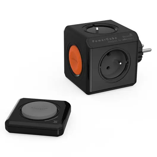 Разклонител електрически Allocacoc с щепсел и ключ  черен, 4 гнезда, PowerCube Original Remote