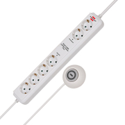 Разклонител електрически Hugo Brennenstuhl с кабел, ключ и детска защита  1.5 м, 3x1.5 мм2, ШВПС-В / H05VV-F, бял, 6 гнезда, Eco-Line - product - 028 BRS4100