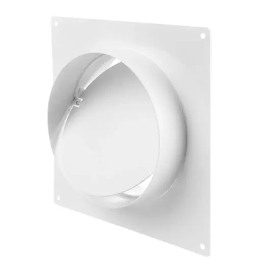 Съединител Vents PVC кръгъл за вентилатор към стена с обратна клапа ф 100/150x150 мм, бяла