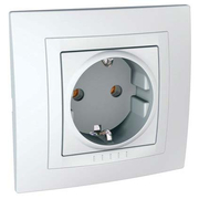 Електрически интериорен контакт Schneider Electric единичен скрит монтаж с монтажна рамка  2P+E, 10/16 A, 20 IP, бял, Unica Basic - product - 028 ELM4431