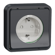 Електрически противовлажен контакт Schneider Electric единичен скрит монтаж  16 A, 2P+E с капаци, 55 IP, антрацит, Mureva Styl - product - 028 ELM5519