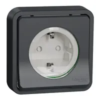 Електрически противовлажен контакт Schneider Electric единичен скрит монтаж  2P+E с капаци, 16 A, 55 IP, антрацит, Mureva Styl