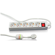 Разклонител електрически с кабел, ключ и защита детска и от пренапрежение  1.5 м, 3x1.5 мм2, ШВПС-В / H05VV-F, бял, 5 гнезда - product - 028 ELM1023