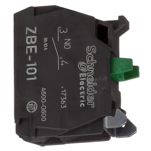 Контактен елемент Schneider Electric за команден бутон  3 A, 240 V, 1 NO, зелен, ZBE