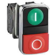 Превключвател пуск-стоп Schneider Electric с два бутона с пружинно връщане  3 A, 240 V, 1 NO + 1 NC, червен/зелен, Harmony XB4 - product - 028 ELM1812