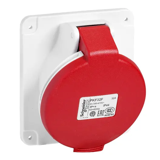 Електрически промишлен контакт Schneider Electric трифазен модулен панелен монтаж  3P+N+E, 32 A, 44 IP, сив/червен, PKF32F435