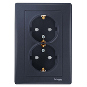 Електрически интериорен контакт Schneider Electric двоен скрит монтаж  16 A, 2 x 2P+E с капаци, 20 IP, графит, Sedna - product - 028 ELM3044