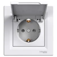 Електрически интериорен контакт Schneider Electric единичен скрит монтаж с капак  2P+E, 16 A, 20 IP, бял, Asfora