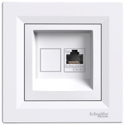 Розетка Schneider Electric за компютърна мрежа единична скрит монтаж с декоративна рамка 20 IP, бял, Asfora - product - 028 ELM3112