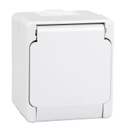 Електрически противовлажен контакт Schneider Electric единичен открит монтаж с капак  16 A, 2P+E, 54 IP, бял, Nemlyer - product - 028 ELM3113