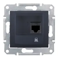 Розетка за компютърна мрежа Schneider Electric единична скрит монтаж, с монтажна рамка  20 IP, графит, Sedna