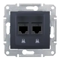 Розетка за компютърна мрежа Schneider Electric двойна скрит монтаж, с монтажна рамка  20 IP, графит, Sedna