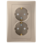 Електрически интериорен контакт Schneider Electric двоен скрит монтаж  16 A, 2 x 2P+E, 20 IP, титан, Sedna - product - 028 ELM3424