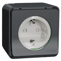 Електрически противовлажен контакт Schneider Electric единичен открит монтаж с капак  2P+E, 16 A, 55 IP, антрацит, Mureva Styl