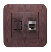 Розетка за компютърна мрежа Makel единична скрит монтаж с декоративна рамка  20 IP, тъмно дърво, Lillium Natural - product - 028 ELN4217
