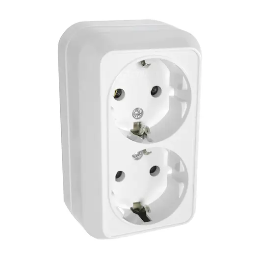 Електрически интериорен контакт Makel двоен открит монтаж  2 x 2P+E, 16 A, 20 IP, бял, Surface Mounted