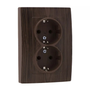 Електрически интериорен контакт Makel двоен скрит монтаж  16 A, 2 x 2P+E, 20 IP, орех, Lillium Natural - product - 028 ELN 808