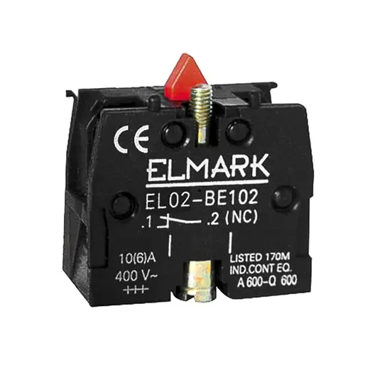 Контактен елемент Elmark за команден бутон  6 A, 400 V, 1 NC, червен, EL02-BE 102