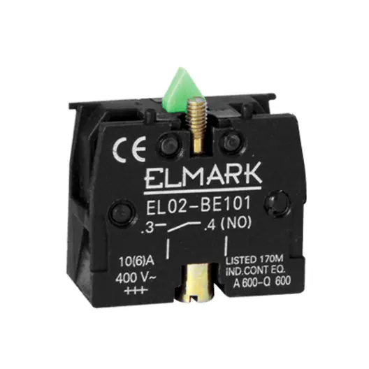Контактен елемент Elmark за команден бутон  6 A, 400 V, 1 NO, зелен, EL02-BE 101