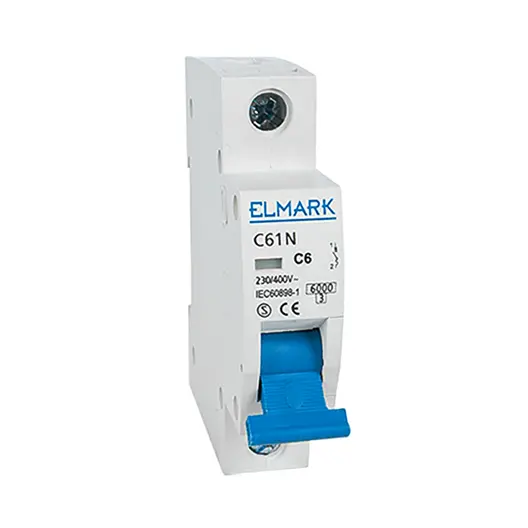 Автоматичен еднополюсен прекъсвач Elmark за DIN шина крива C  80 A, 230 V, 10 kA, 1P, C61N/80A