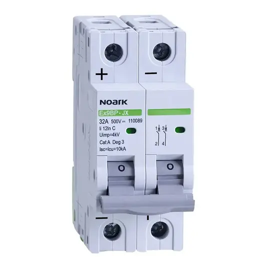 Автоматичен двуполюсен прекъсвач Noark за DIN шина крива C  32 A, 500 V, 10 kA, 2P, Ex9BP-JX