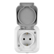 Електрически противовлажен контакт Naiden Kirov единичен открит монтаж с капак  16 A, 44 IP, сив, Euro Waterproof - product - 028 KOD 421