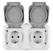 Електрически противовлажен контакт Naiden Kirov двоен открит монтаж  16 A, 44 IP, сив, Euro Waterproof - product - 028 KOD1328