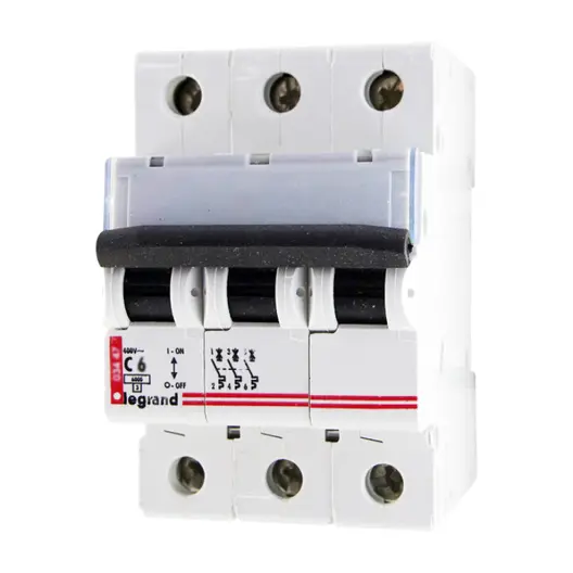 Автоматичен триполюсен прекъсвач Legrand за DIN шина крива C  6 A, 400 V, 6 kA, 3P, LR