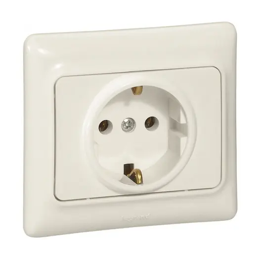 Електрически интериорен контакт Legrand единичен скрит монтаж  2P+E, 16 A, 20 IP, крем, Kaptika