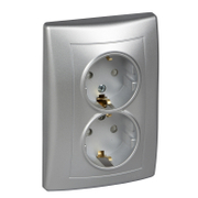 Електрически интериорен контакт Schneider Electric двоен скрит монтаж  16 A, 2 x 2P+E, 20 IP, алуминий, Sedna - product - 028 PRA5262