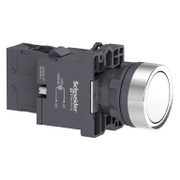 Бутонен превключвател Schneider Electric с пружинно връщане светещ  3 A, 240 V, 1 NO, бял, Easy Harmony XA2E - product - 028 PRA5487