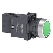 Бутонен превключвател Schneider Electric с пружинно връщане светещ  3 A, 240 V, 1 NO, зелен, Easy Harmony XA2E - product - 028 PRA5481