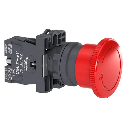 Авариен стоп бутон Schneider Electric тип гъба със завъртане  3 A, 240 V, 1 NC, червен, Easy Harmony XA2E