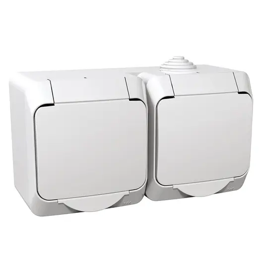 Електрически противовлажен контакт Schneider Electric двоен открит монтаж  16 A, 44 IP, бял, Cedar Plus