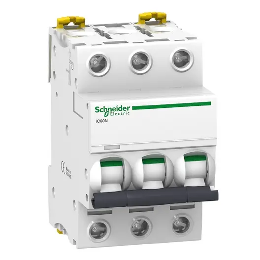 Автоматичен триполюсен прекъсвач Schneider Electric за DIN шина крива D  50 A, 500 V, 6 kA, 3P, Acti 9 iC60