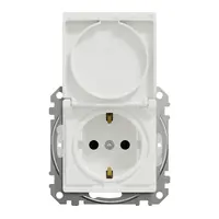 Електрически противовлажен контакт Schneider Electric единичен скрит монтаж с капак  2P+E с капаци, 16 A, 44 IP, бял, Sedna