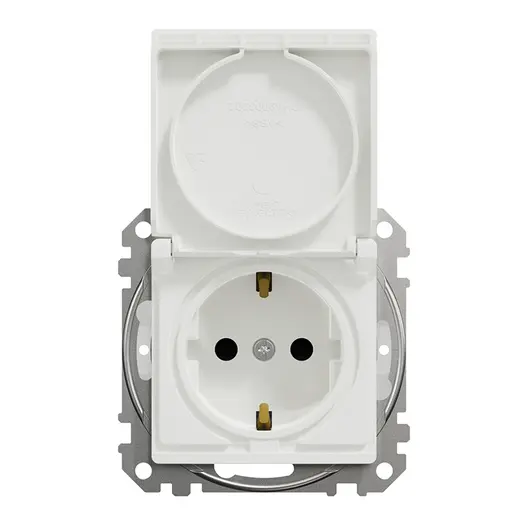 Електрически противовлажен контакт Schneider Electric единичен скрит монтаж с капак  2P+E с капаци, 16 A, 44 IP, бял, Sedna