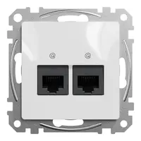 Розетка за компютърна мрежа Schneider Electric двойна скрит монтаж, с монтажна рамка  20 IP, бял, Sedna