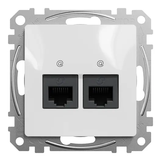 Розетка за компютърна мрежа Schneider Electric двойна скрит монтаж, с монтажна рамка  20 IP, бял, Sedna