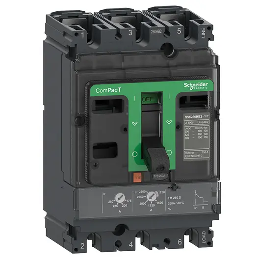 Автоматичен триполюсен прекъсвач Schneider Electric за DIN шина крива D  250 A, 690 V, 3P, Compact NSX
