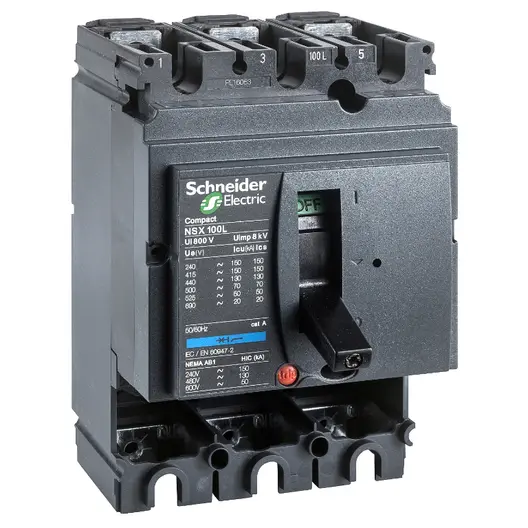 Прекъсвач мощностен Schneider Electric автоматичен тип A-3 без защита  100 A, 7.5-40 kA, 3P, 700 V, Compact NSX100B	