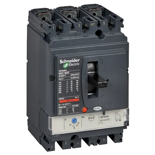 Прекъсвач мощностен Schneider Electric автоматичен тип А-1 регулируем  125 A, 7.5-40 kA, 3P, 690 V V, 87.5-125 А, Compact NSX160B