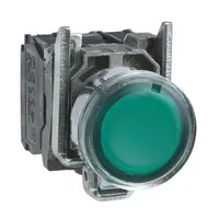 Бутонен превключвател Schneider Electric с пружинно връщане светещ  3 A, 230 V, 1 NO + 1 NC, зелен, Harmony XB4