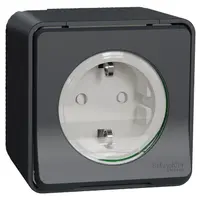 Електрически противовлажен контакт Schneider Electric единичен открит монтаж с капак  2P+E, 16 A, 55 IP, антрацит, Mureva Styl