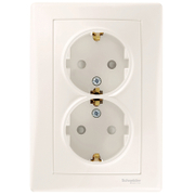 Електрически интериорен контакт Schneider Electric двоен скрит монтаж  16 A, 2 x 2P+E, 20 IP, крем, Sedna - product - 028 PRA 281