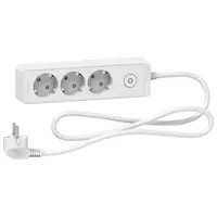 Разклонител електрически Schneider Electric с кабел, ключ и детска защита  1.5 м, 3x1 мм2, ШВПС-В / H05VV-F, бял, 3 гнезда, Unica
