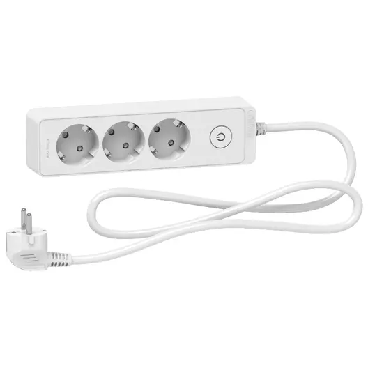 Разклонител електрически Schneider Electric с кабел, ключ и детска защита  1.5 м, 3x1 мм2, ШВПС-В / H05VV-F, бял, 3 гнезда, Unica