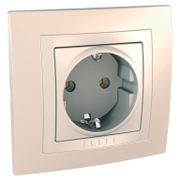 Електрически интериорен контакт Schneider Electric единичен скрит монтаж с монтажна рамка  2P+E, 16 A, 20 IP, слонова кост, Unica - product - 028 PRA 523