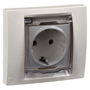 Електрически противовлажен контакт Schneider Electric единичен скрит монтаж с капак механизъм  16 A, 2P+E, 44 IP, слонова кост, Unica - product - 028 PRA 535