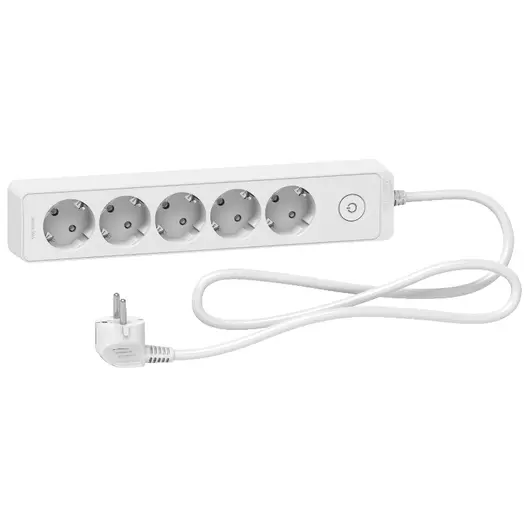 Разклонител електрически Schneider Electric с кабел, ключ и детска защита  1.5 м, 3x1.5 мм2, ШВПС-В, бял, 5 гнезда, Unica extend